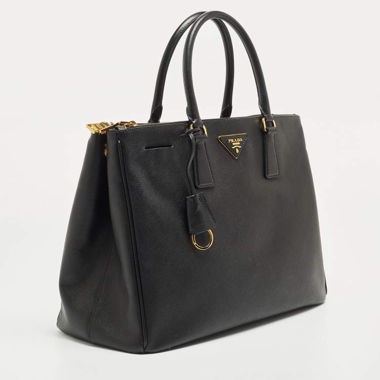 Pre Owned Prada Black Saffiano Leather Large Double Zip Tote