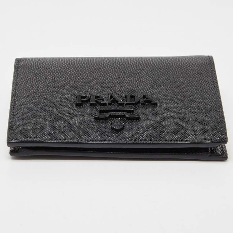 Pre Owned Prada Black Saffiano Leather Bifold Card Case