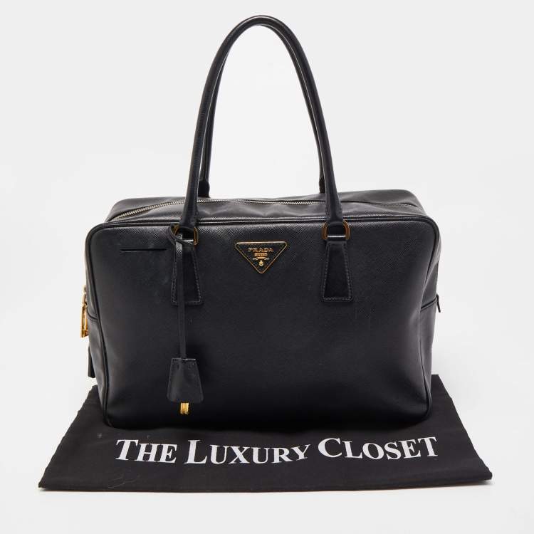 Pre Owned Prada Black Saffiano Lux Leather Bauletto Duffel Bag