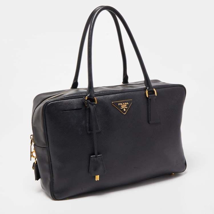 Pre Owned Prada Black Saffiano Lux Leather Bauletto Duffel Bag