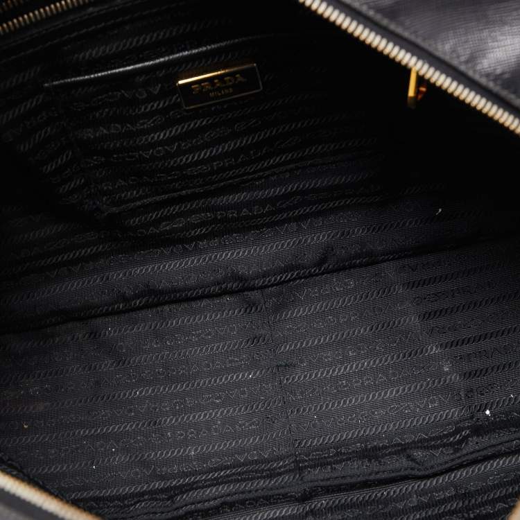 Pre Owned Prada Black Saffiano Lux Leather Bauletto Duffel Bag