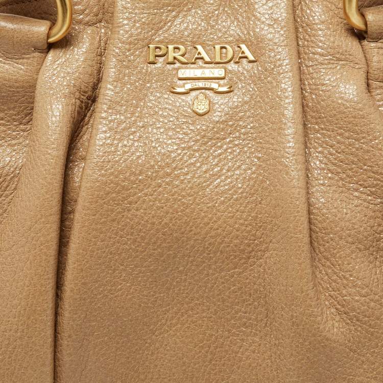 Pre Owned Prada Beige Shine Leather Zip Hobo