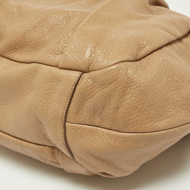 Pre Owned Prada Beige Shine Leather Zip Hobo