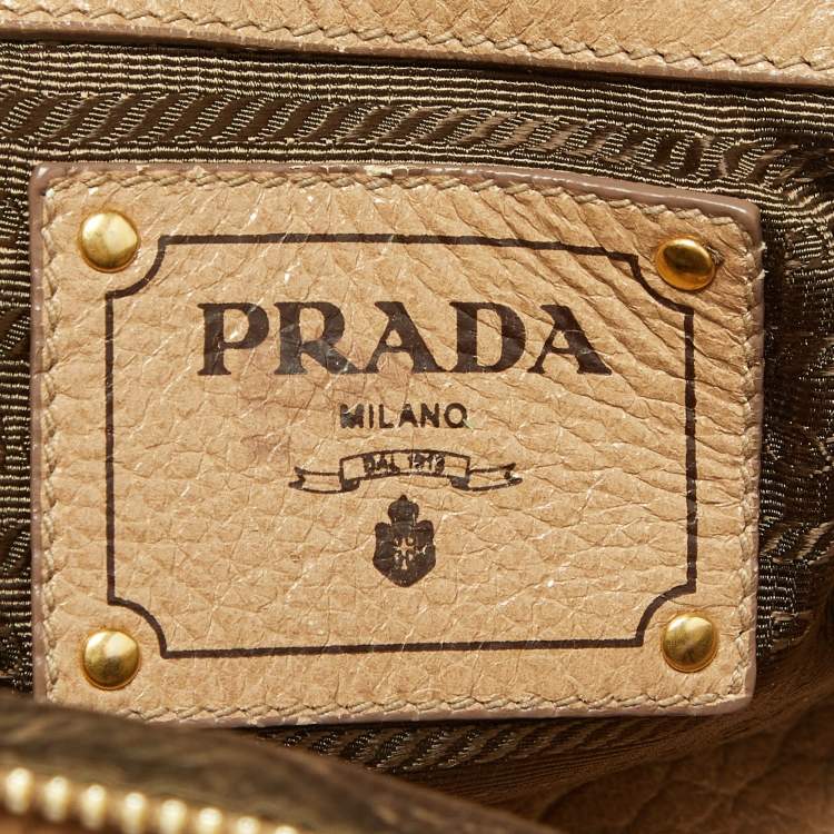 Pre Owned Prada Beige Shine Leather Zip Hobo