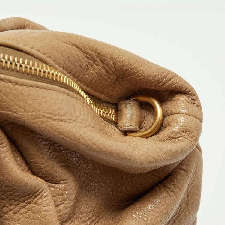 Pre Owned Prada Beige Shine Leather Zip Hobo