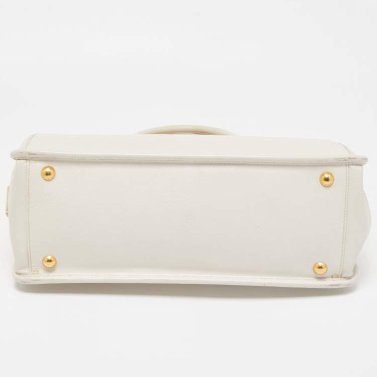 Pre Owned Prada White Saffiano Lux Leather Frame Tote