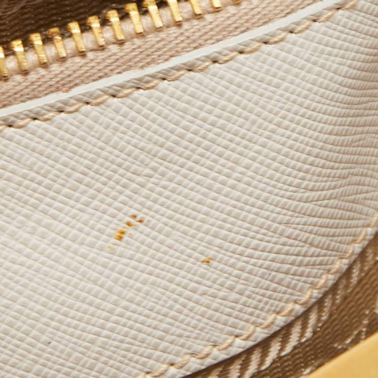 Pre Owned Prada White Saffiano Lux Leather Frame Tote