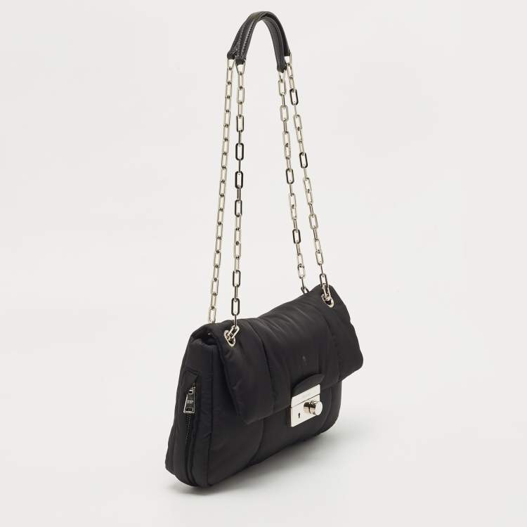 Pre Owned Prada Black Quilted Nylon Bomber Chain Shoulder Bag
