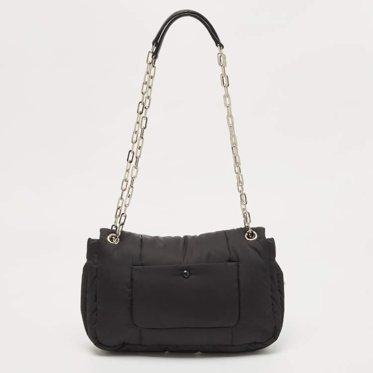 Pre Owned Prada Black Quilted Nylon Bomber Chain Shoulder Bag