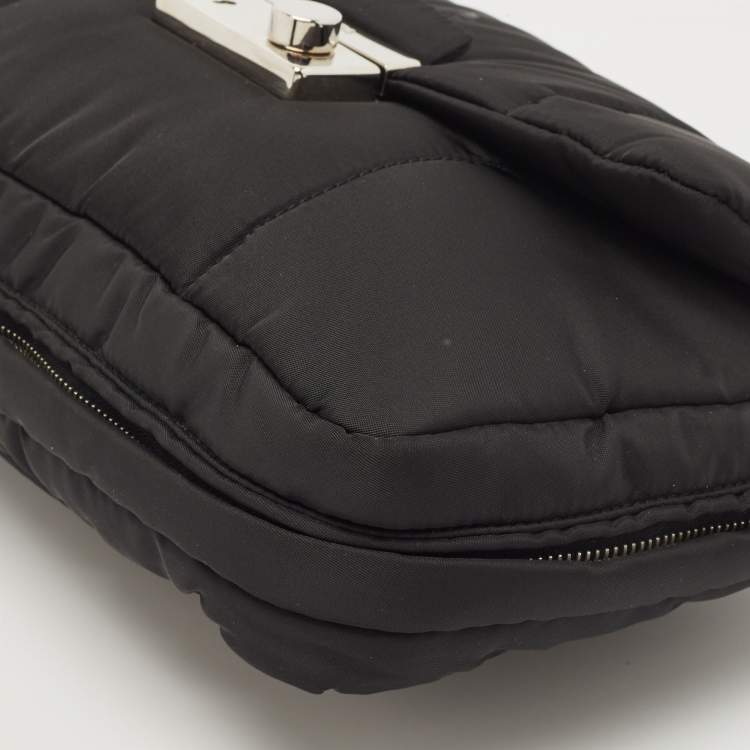 Pre Owned Prada Black Quilted Nylon Bomber Chain Shoulder Bag