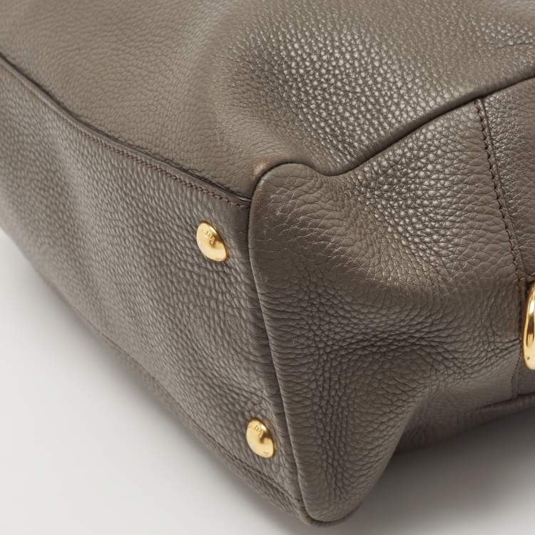 Pre Owned Prada Dark Grey Vitello Daino Leather Bauletto Bag