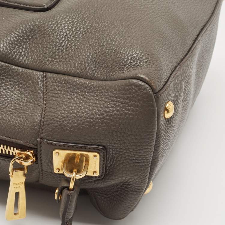 Pre Owned Prada Dark Grey Vitello Daino Leather Bauletto Bag
