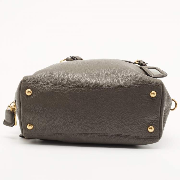 Pre Owned Prada Dark Grey Vitello Daino Leather Bauletto Bag