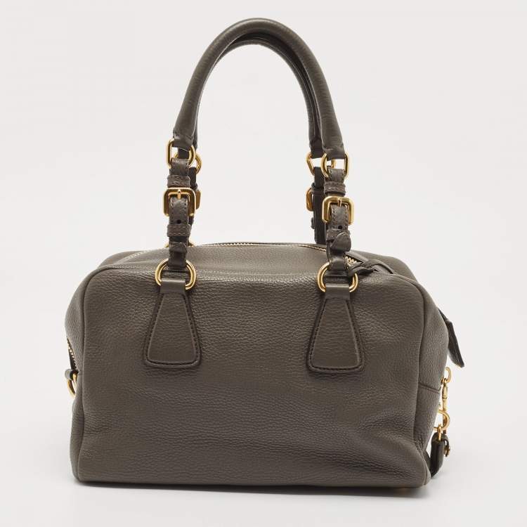 Pre Owned Prada Dark Grey Vitello Daino Leather Bauletto Bag