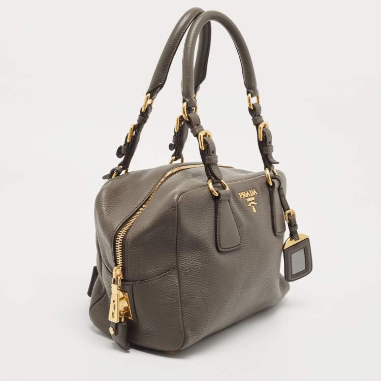 Pre Owned Prada Dark Grey Vitello Daino Leather Bauletto Bag
