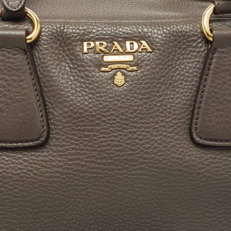 Pre Owned Prada Dark Grey Vitello Daino Leather Bauletto Bag