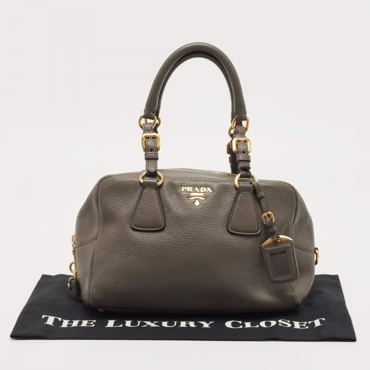 Pre Owned Prada Dark Grey Vitello Daino Leather Bauletto Bag