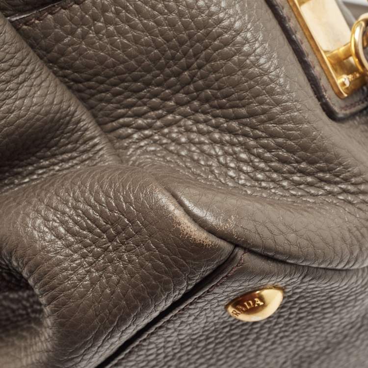 Pre Owned Prada Dark Grey Vitello Daino Leather Bauletto Bag