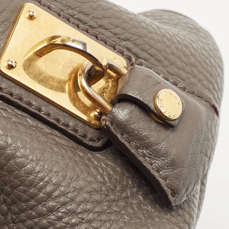 Pre Owned Prada Dark Grey Vitello Daino Leather Bauletto Bag
