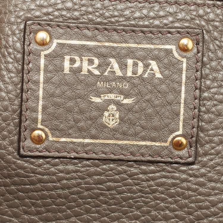 Pre Owned Prada Dark Grey Vitello Daino Leather Bauletto Bag