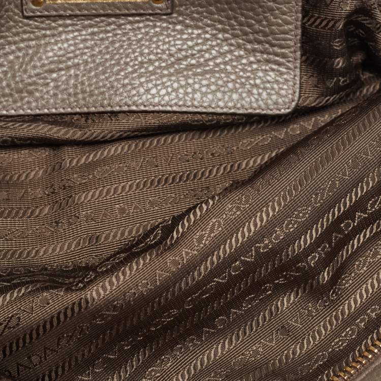 Pre Owned Prada Dark Grey Vitello Daino Leather Bauletto Bag