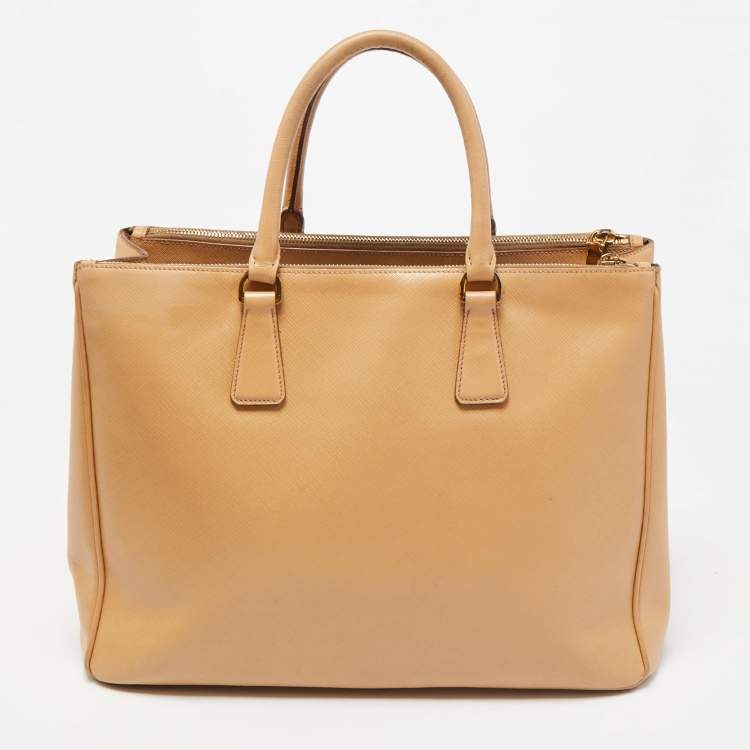 Pre Owned Prada Beige Saffiano Lux Leather Large Galleria Double Zip Tote
