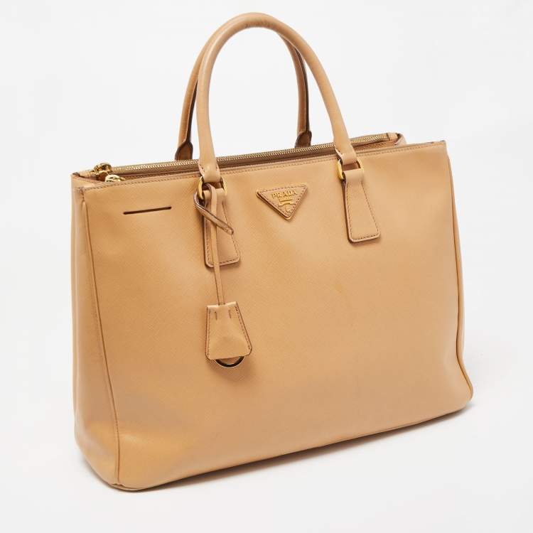 Pre Owned Prada Beige Saffiano Lux Leather Large Galleria Double Zip Tote