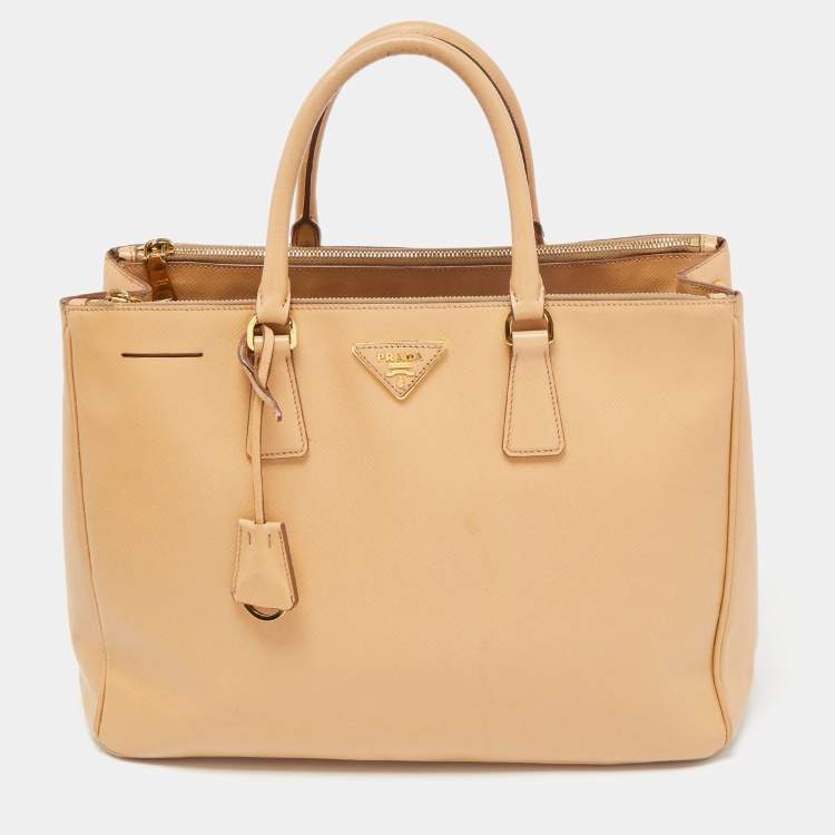 Pre Owned Prada Beige Saffiano Lux Leather Large Galleria Double Zip Tote