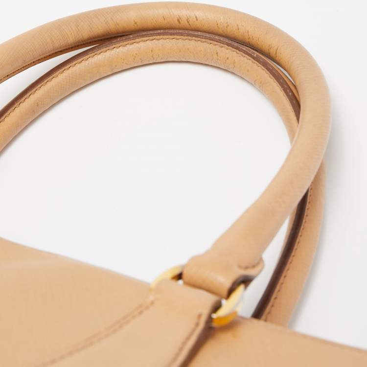 Pre Owned Prada Beige Saffiano Lux Leather Large Galleria Double Zip Tote