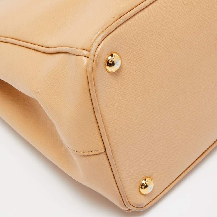 Pre Owned Prada Beige Saffiano Lux Leather Large Galleria Double Zip Tote