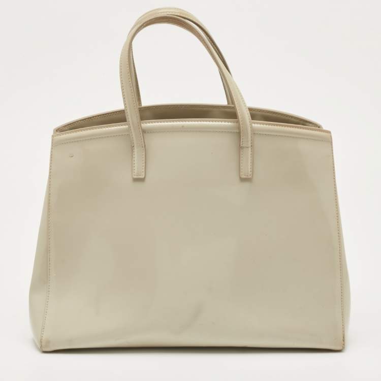 Pre Owned Prada Ivory Patent Leather Parabole Tote