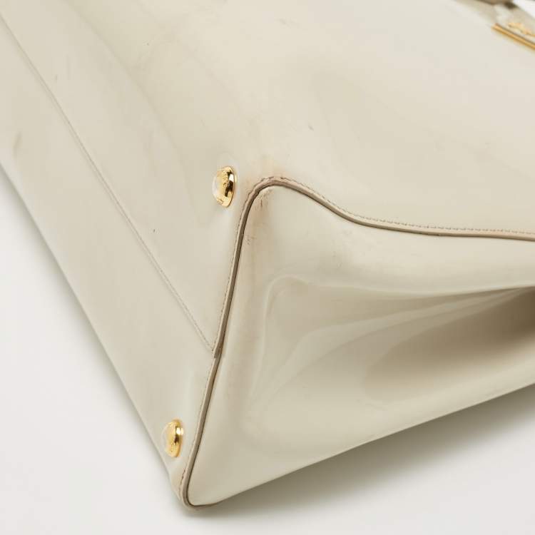 Pre Owned Prada Ivory Patent Leather Parabole Tote