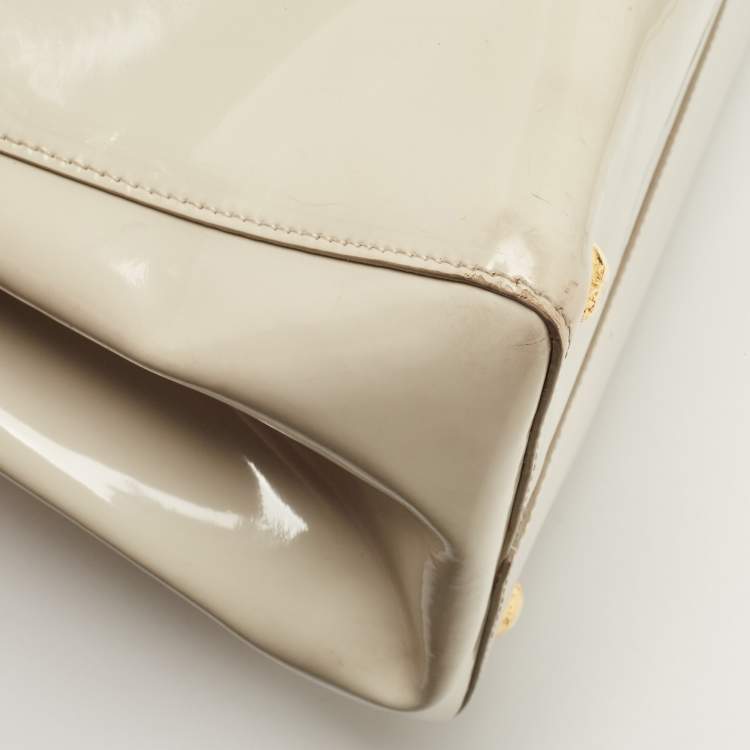 Pre Owned Prada Ivory Patent Leather Parabole Tote