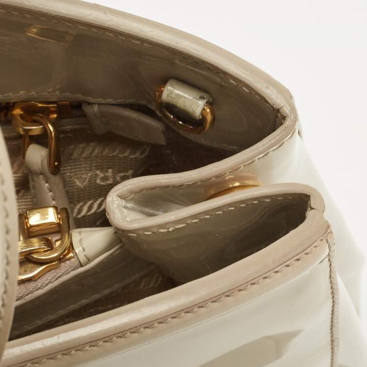 Pre Owned Prada Ivory Patent Leather Parabole Tote