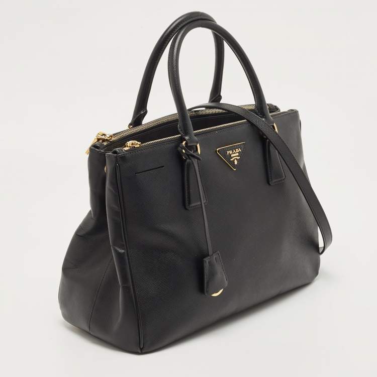 Pre Owned Prada Black Saffiano Leather Medium Double Zip Tote