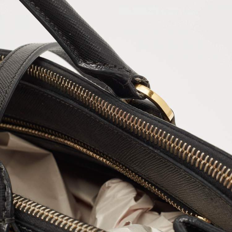 Pre Owned Prada Black Saffiano Leather Medium Double Zip Tote