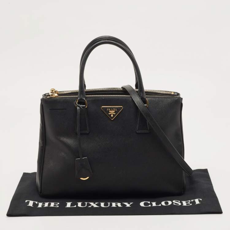 Pre Owned Prada Black Saffiano Leather Medium Double Zip Tote