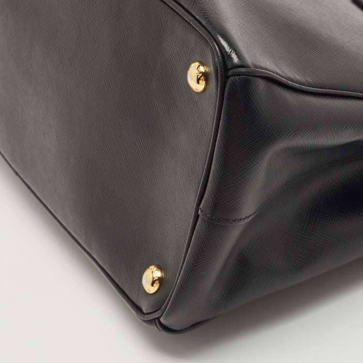 Pre Owned Prada Black Saffiano Lux Leather Galleria Double Zip Tote
