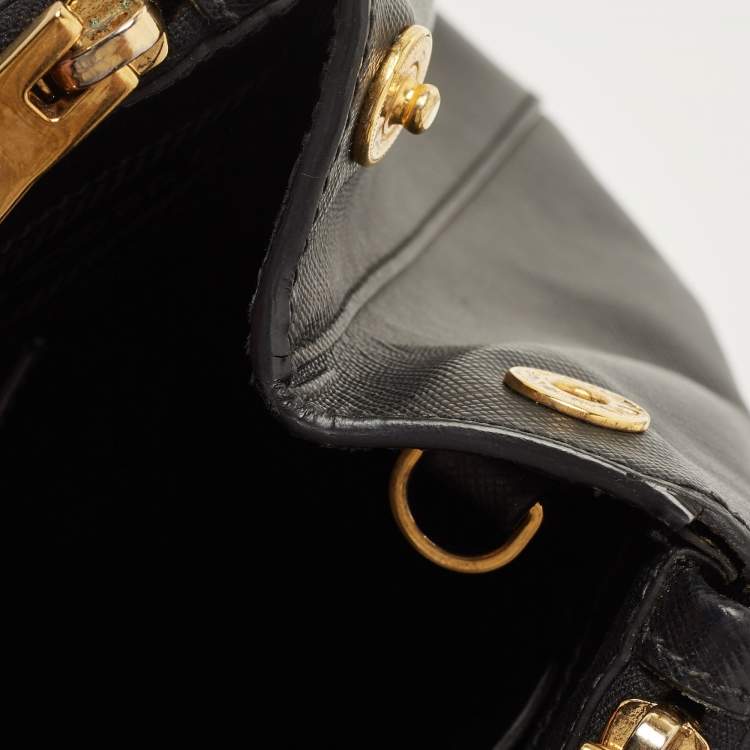 Pre Owned Prada Black Saffiano Lux Leather Galleria Double Zip Tote