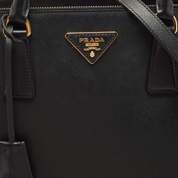Pre Owned Prada Black Saffiano Lux Leather Galleria Double Zip Tote