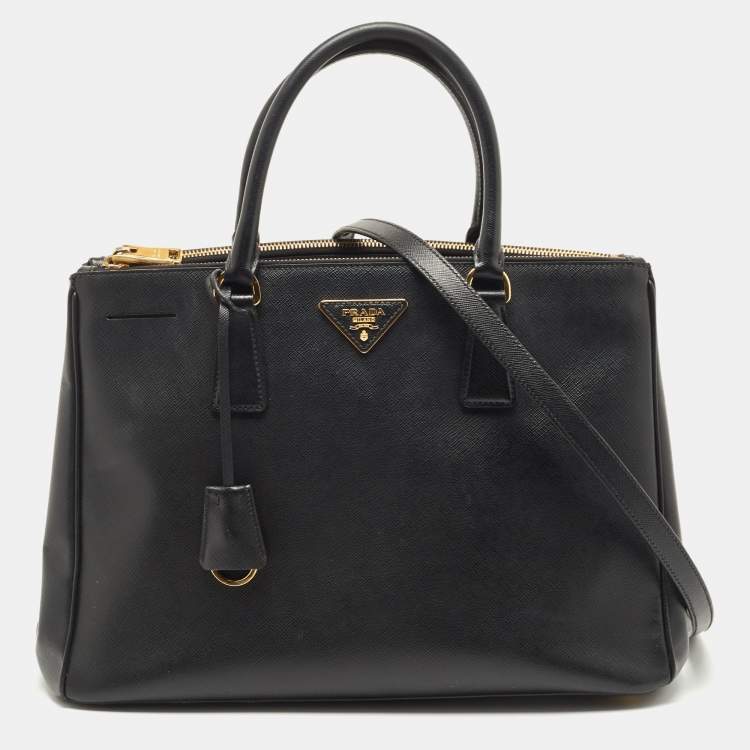 Pre Owned Prada Black Saffiano Lux Leather Galleria Double Zip Tote