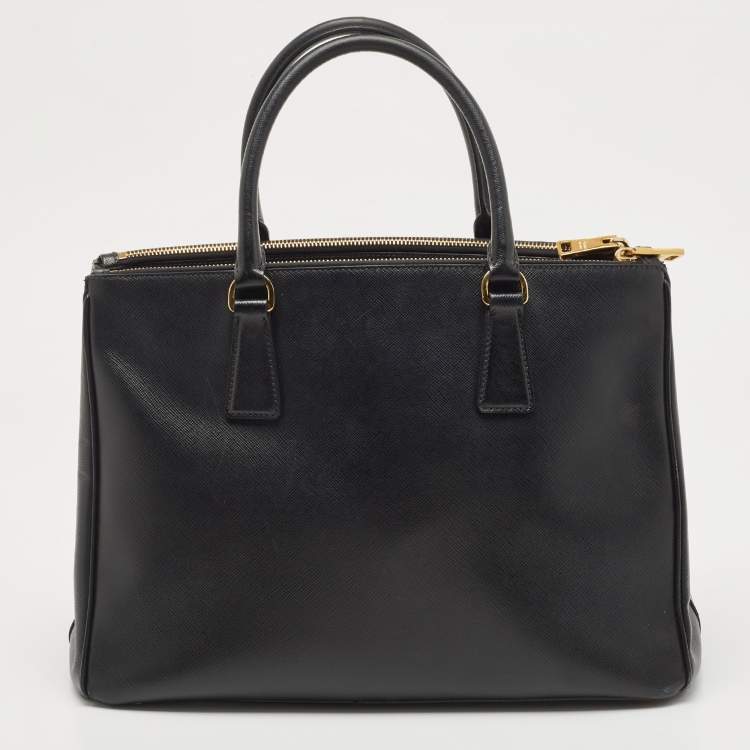 Pre Owned Prada Black Saffiano Lux Leather Galleria Double Zip Tote