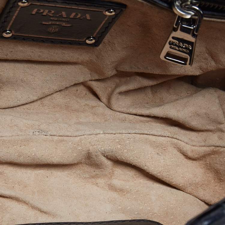 Pre Owned Prada Black Vitello Shine Leather Fringe Shoulder Bag