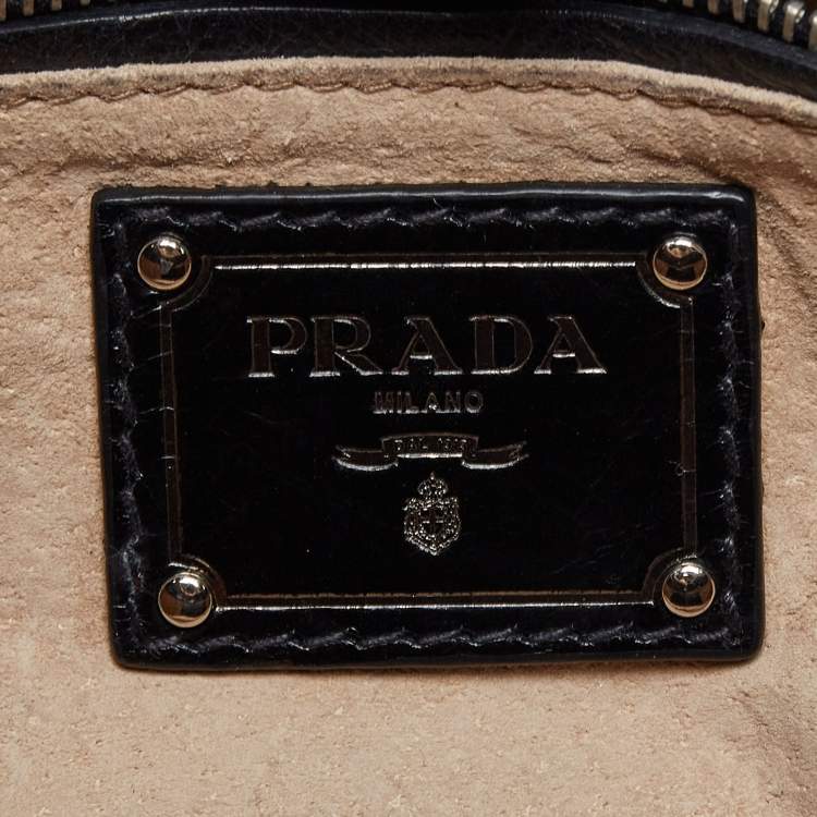 Pre Owned Prada Black Vitello Shine Leather Fringe Shoulder Bag