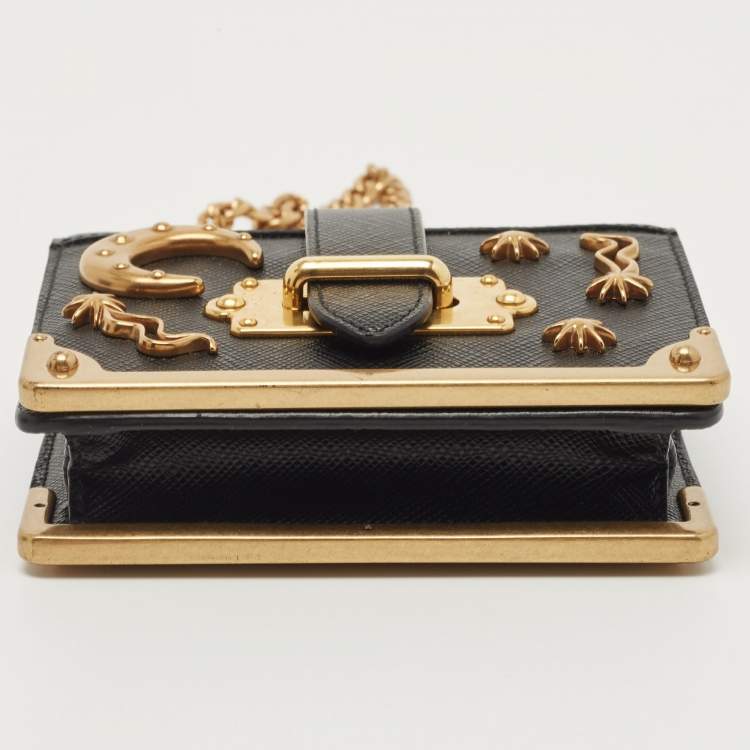 Pre Owned Prada Black Saffiano Leather Cahier Wallet on Chain