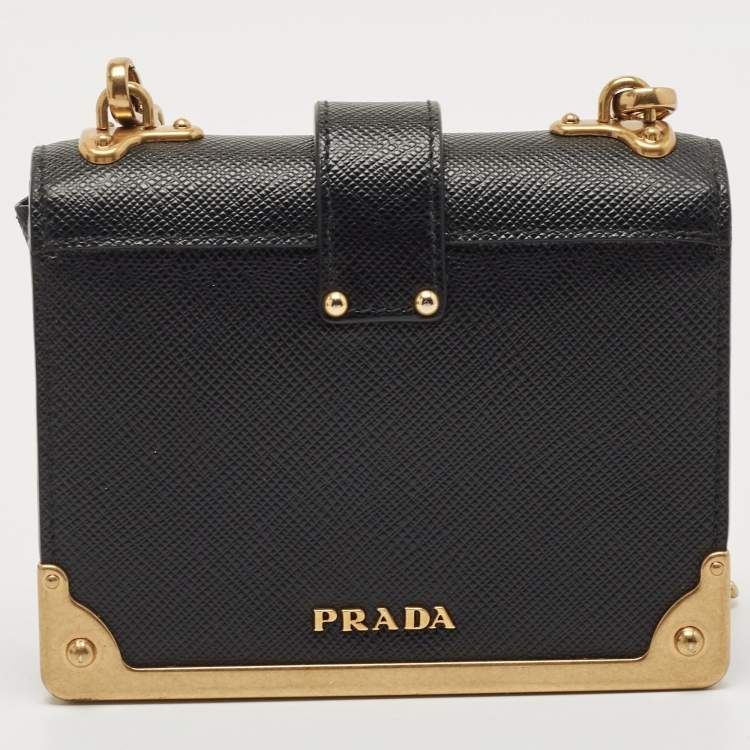 Pre Owned Prada Black Saffiano Leather Cahier Wallet on Chain