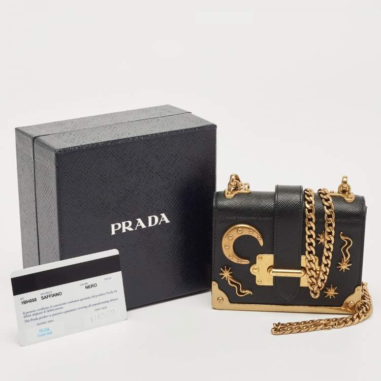 Pre Owned Prada Black Saffiano Leather Cahier Wallet on Chain