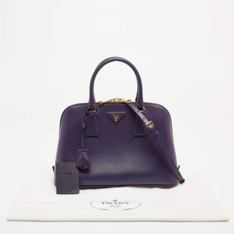Pre Owned Prada Purple Saffiano Lux Leather Medium Promenade Satchel
