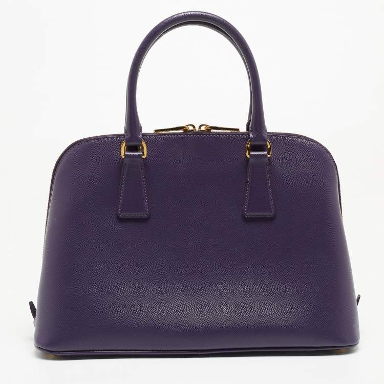 Pre Owned Prada Purple Saffiano Lux Leather Medium Promenade Satchel