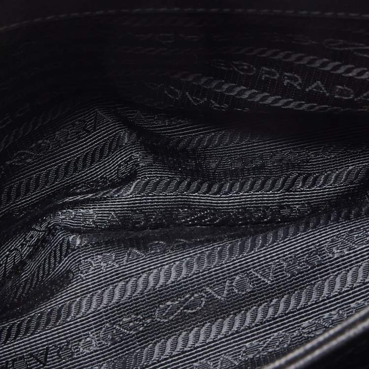 Pre Owned Prada Black Saffiano Leather and Nylon Logo Flap Shoulder Bag